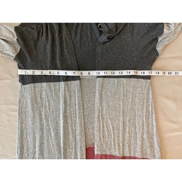 Lillypad Lightweight Long Sleeve Cardigan Duster Color Block Gray Red Camel Smal - Picture 9 of 9